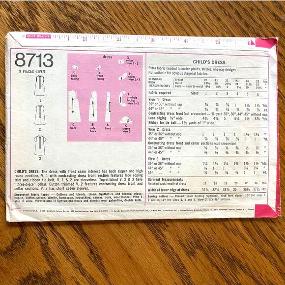 Vintage 1970s Simplicity 8713 Sewing Pattern Size 2 Toddler Girl Dress COMPLETE - Picture 2 of 2
